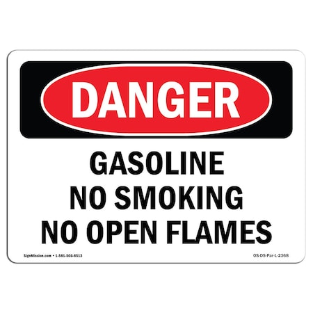 OSHA Danger Sign, Gasoline No Smoking No Open Flames, 7in X 5in Decal